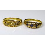 Two 18ct gold and diamond dress rings, comprising a five stone ring of two diamonds and three