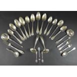 A group of Danish silver flatware, comprising two pieces of Sterling silver, a caddy spoon with