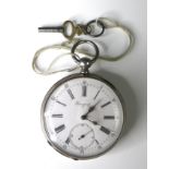 A late 19th century Breguet open faced key wind pocket watch, 800 silver and gold plated case with