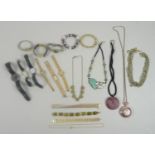 A quantity of costume jewellery, including a group of ladies wrist watches, a rose gold coloured