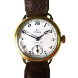 A vintage Omega gentleman's gold plated wristwatch, circa 1935, retailed by W. Jones & Son, Colwyn