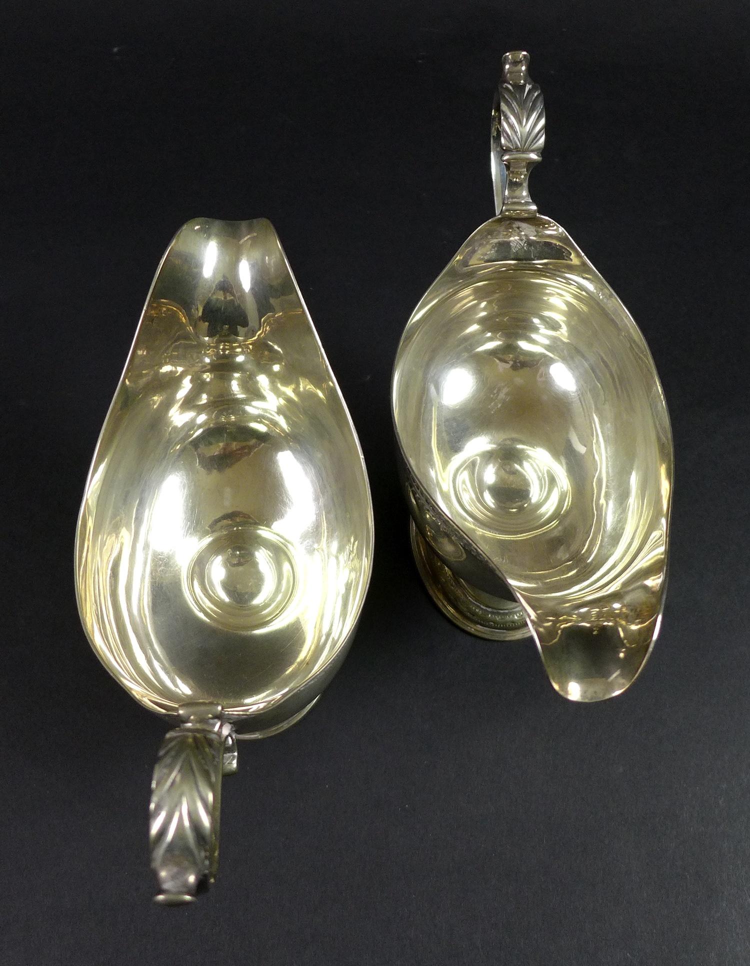 A pair of George III silver pedestal sauce boats, with bright cut decoration and engraved with the - Image 6 of 9