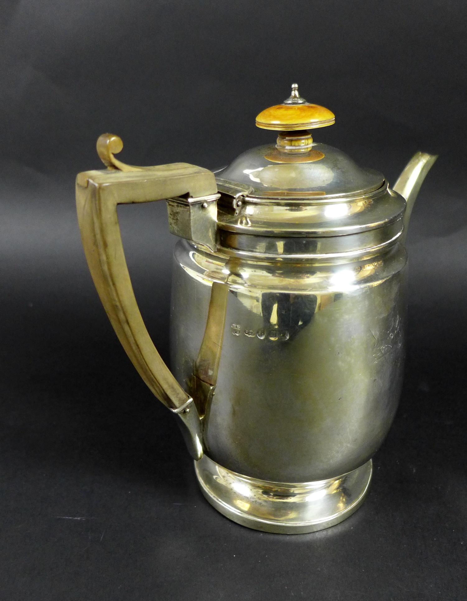 A George III silver coffee pot, of plain design with horn handle, armorial engraving on both - Image 4 of 9