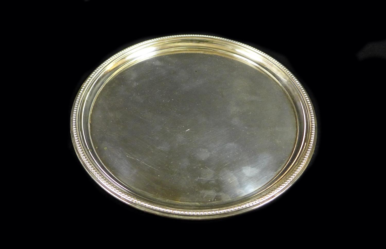 An Elizabeth II silver tray, with beaded edge and plain centre, Barker Ellis Silver Co., - Image 3 of 5