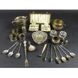 A group of silver items, including a Victorian twin handled Christening cup with gadrooned