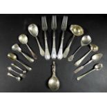A collection of Danish and English silver flatware, including a 19th century Danish 830 grade silver