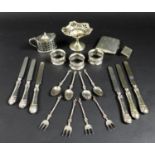 A group of silver items, including a George V silver Masonic bon bon dish with pierced decoration,