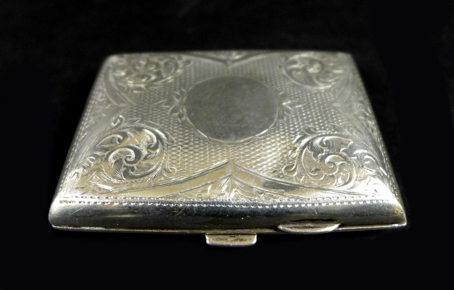 An Edwardian silver cigarette case, with parcel gilt interior, a blank cartouche, Birmingham 1905, - Image 7 of 10