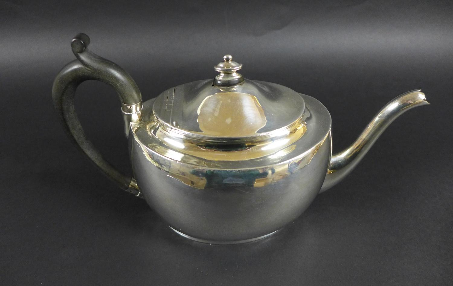 A George III silver teapot, with silver and ebony finial, ebony handle, possibly William Hall, - Image 3 of 5