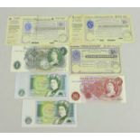 A collection of bank notes and three postal orders, comprising three £1 note, serials CY76279115,
