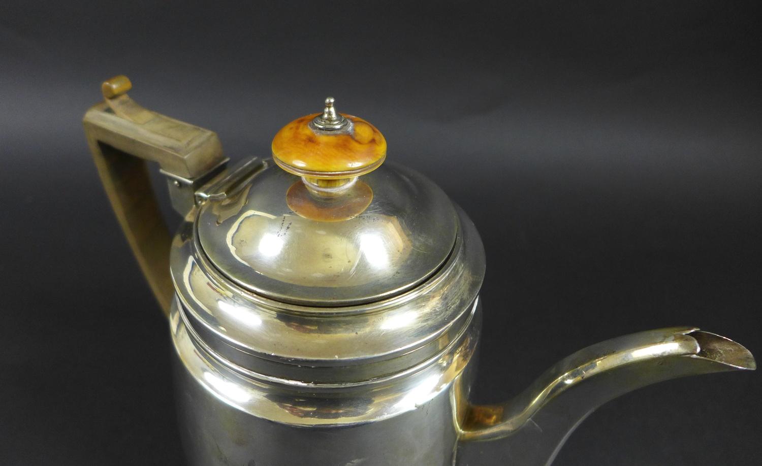 A George III silver coffee pot, of plain design with horn handle, armorial engraving on both - Image 7 of 9