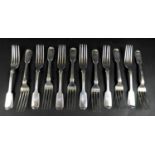 A set of twelve Victorian silver dessert forks, with 'A N' monogram, Lister & Sons, Newcastle, 1862,