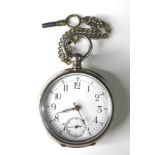 A late 19th century French LUC open faced key wind pocket watch, 800 silver and gold plated case