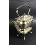 A George V silver spirit kettle on stand, of London shape with ebonised finial and handle, the stand