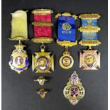 A group of 9ct gold, gold plated and silver Royal Antediluvian Order of Buffaloes medals, early to