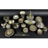 A group of South East Asian white metal items, 19th and early 20th century, including parts of a