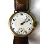 A vintage Rolex gold plated gentleman's wristwatch, circa 1940, circular white enamel with with