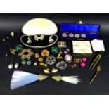 A collection of gold, silver, vintage and costume jewellery, including a set of four Edwardian