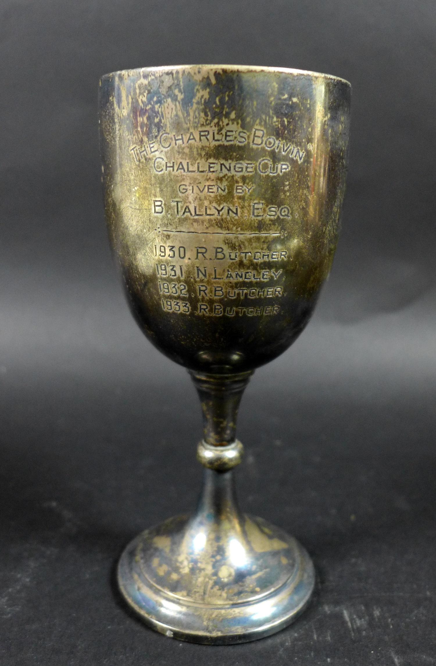 A group of silver items, a George V, silver trophy goblet, inscribed 'The Charles Boivin Challenge - Image 2 of 10