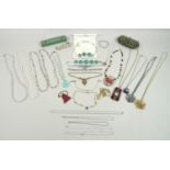 A collection of costume jewellery, including a five stone turquoise T bar bracelet, with matching