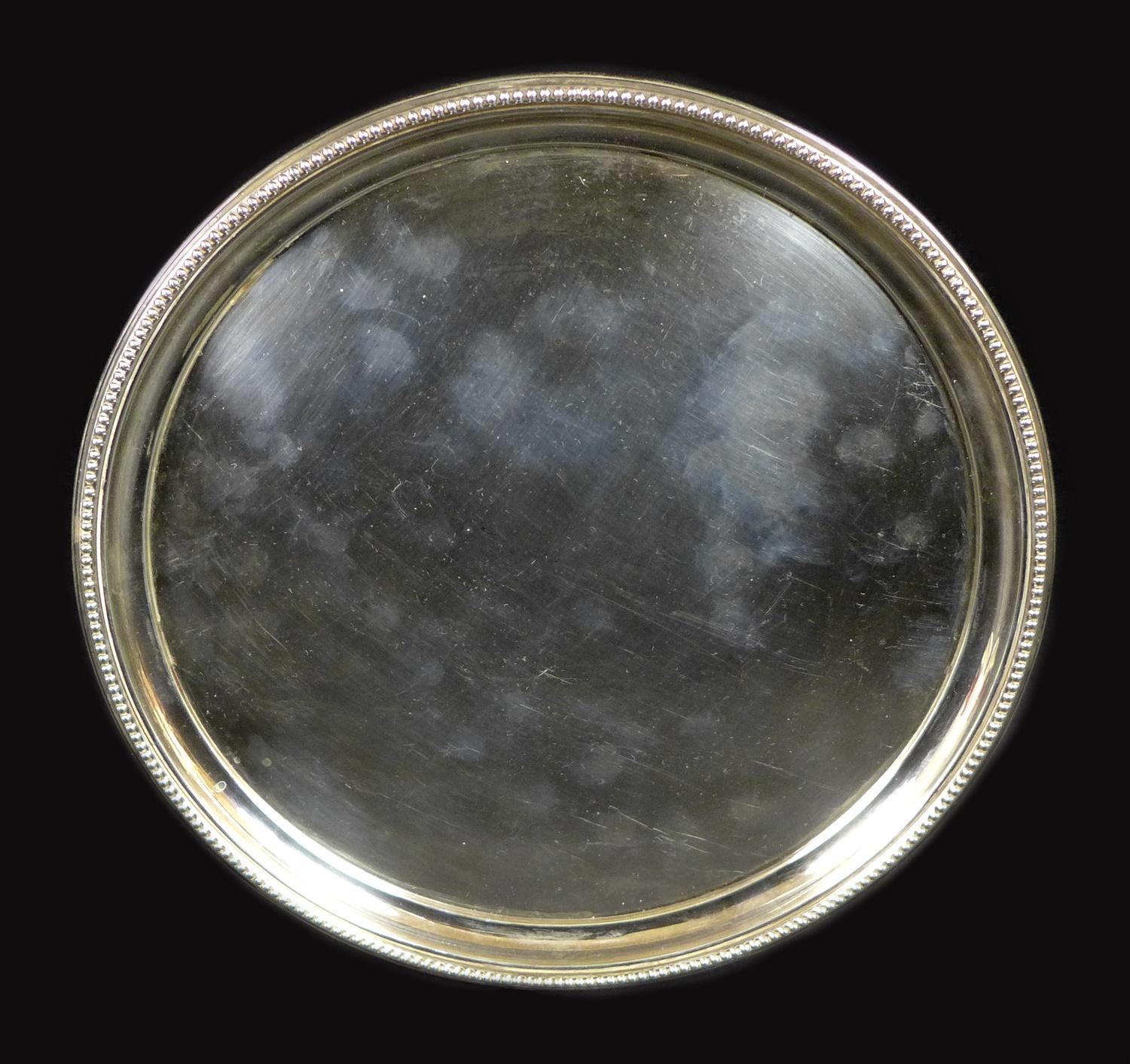 An Elizabeth II silver tray, with beaded edge and plain centre, Barker Ellis Silver Co.,