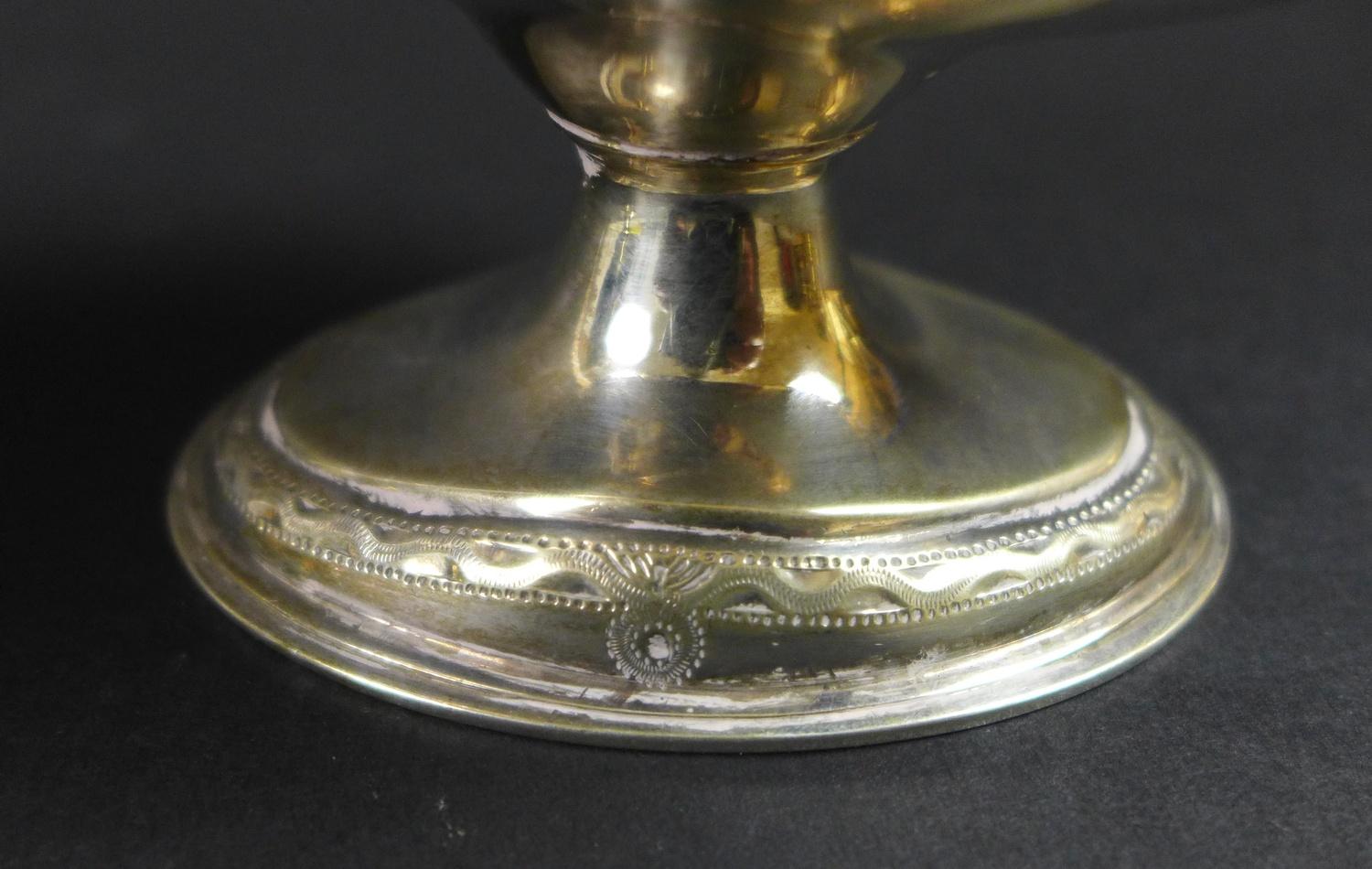 A pair of George III silver pedestal sauce boats, with bright cut decoration and engraved with the - Image 5 of 9