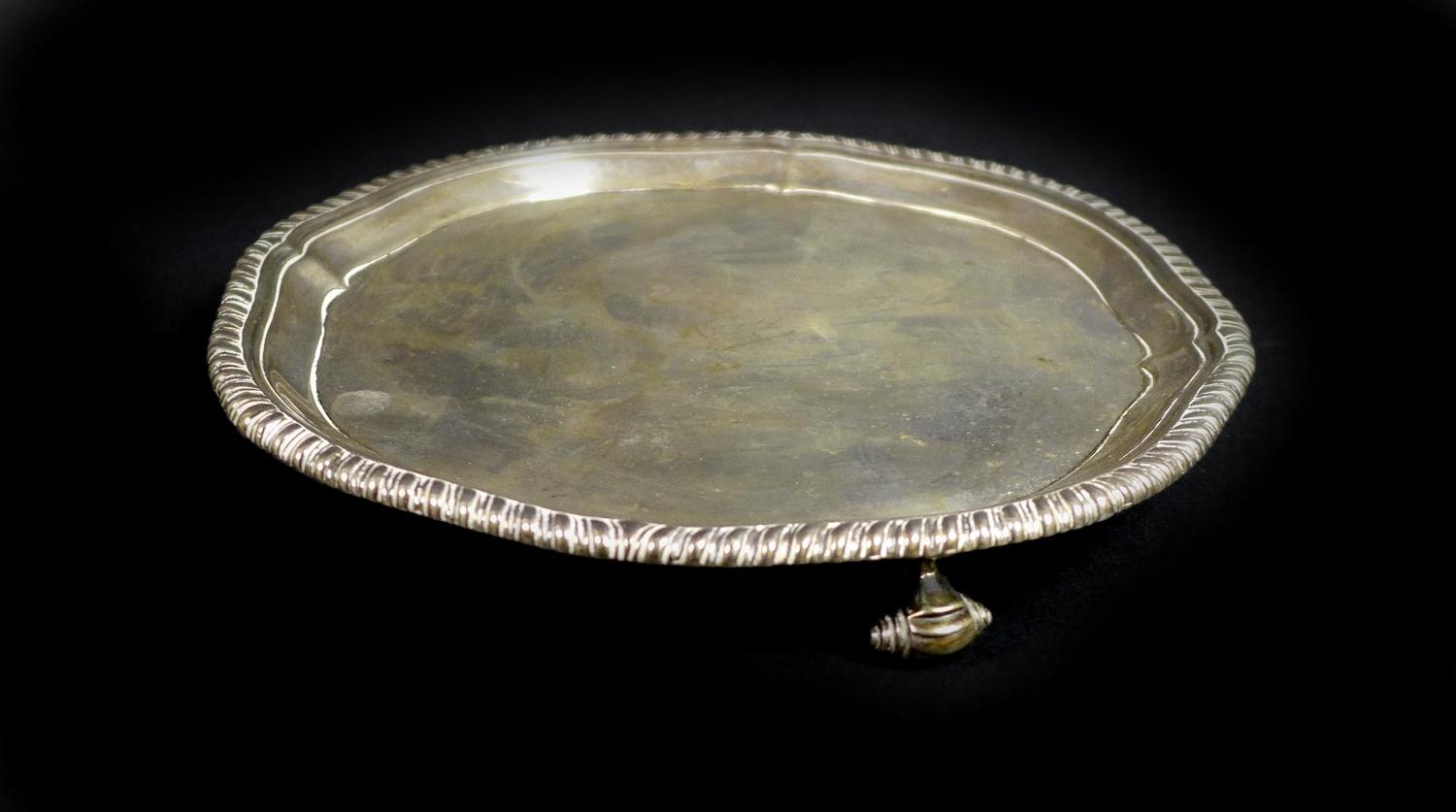 A George III small silver tray, of octagonal form with reeded rim, three scroll feet, maker's - Image 2 of 6