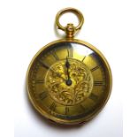A 19th century 18K yellow gold key wind open faced pocket watch, with engraved floral dial matte