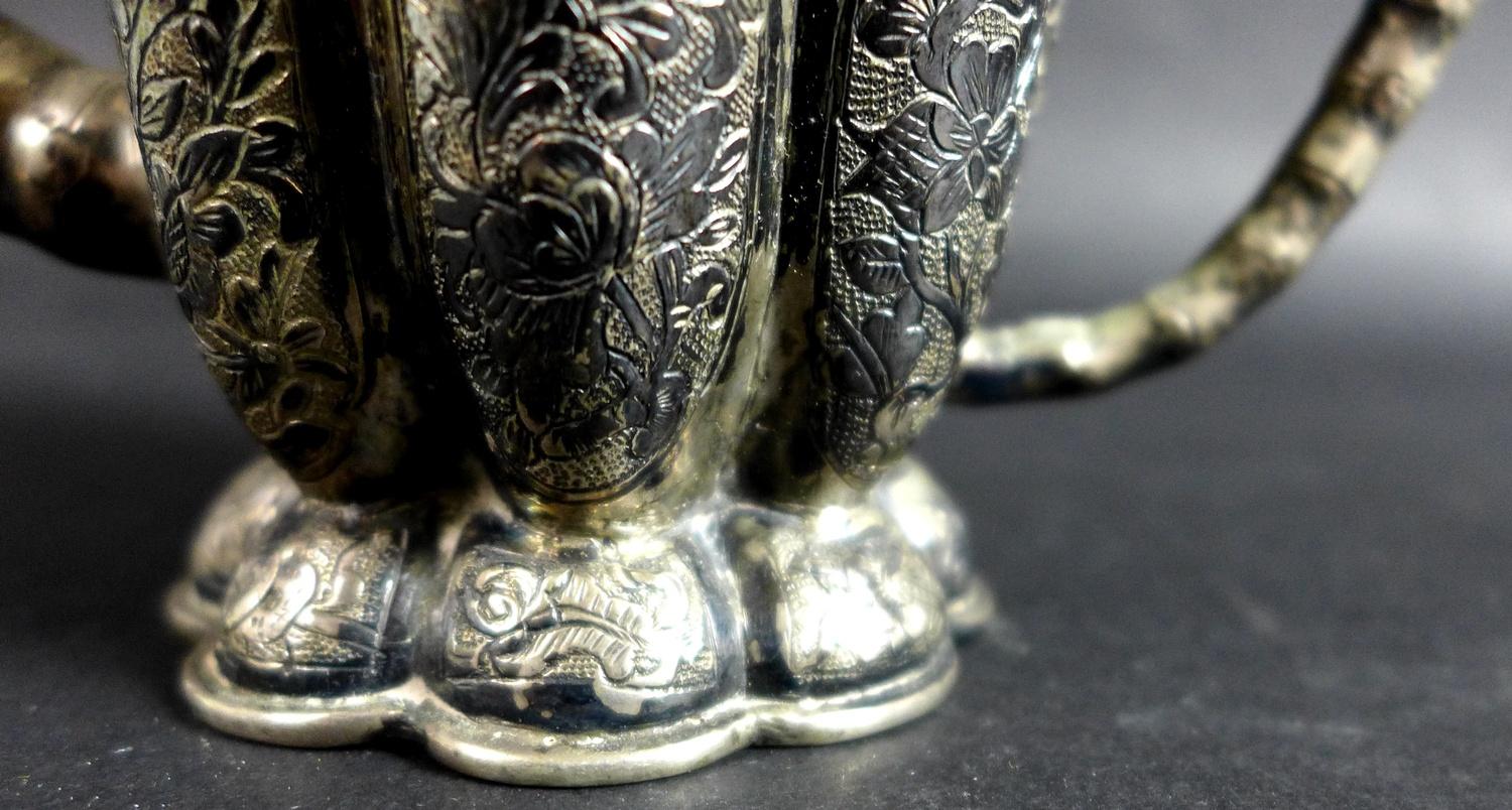 A 19th century Chinese silver wine pot, of lobed tapering form, the cover with shi shi finial, - Image 4 of 12