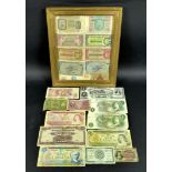 A collection of GB and World bank notes, including One Pound notes, United States Ten Cents