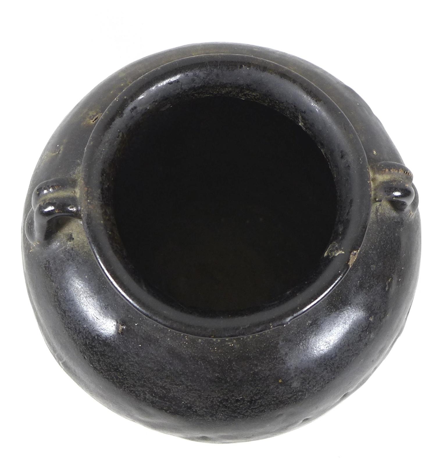 A Chinese stoneware vase with black glaze, in Song style, two small loop handles to the shoulders, - Image 3 of 8