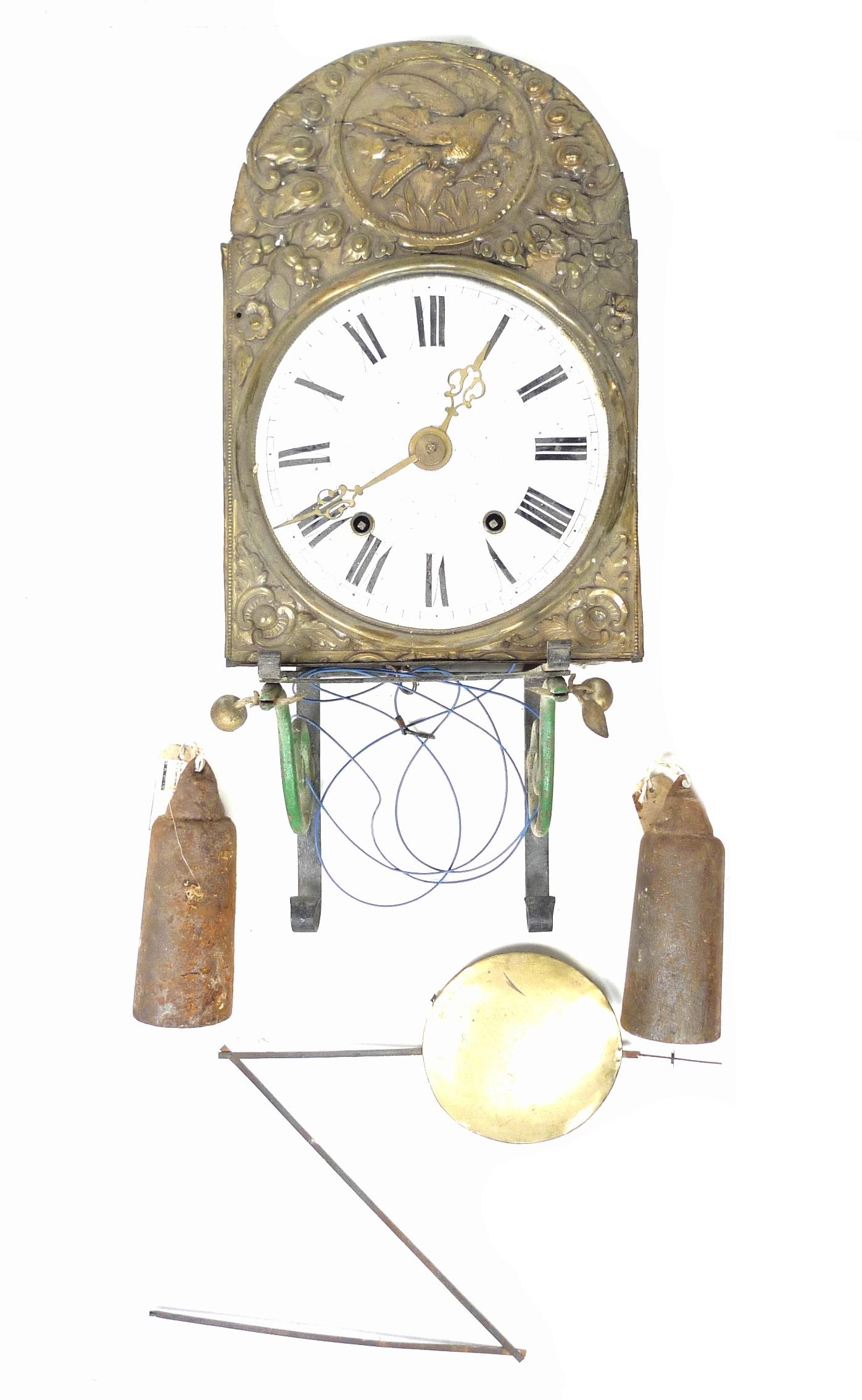 A French 19th century comtoise clock, the white enamel dial with black Roman numerals, in a - Image 2 of 5