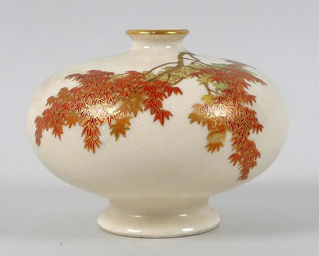 A fine Japanese Satsuma pottery miniature vase by Yabu Meizan, Meiji period, of compressed ovoid