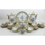 A Limoges Bernardaud B & Cie part tea and coffee service, with gilt decoration and floral design,