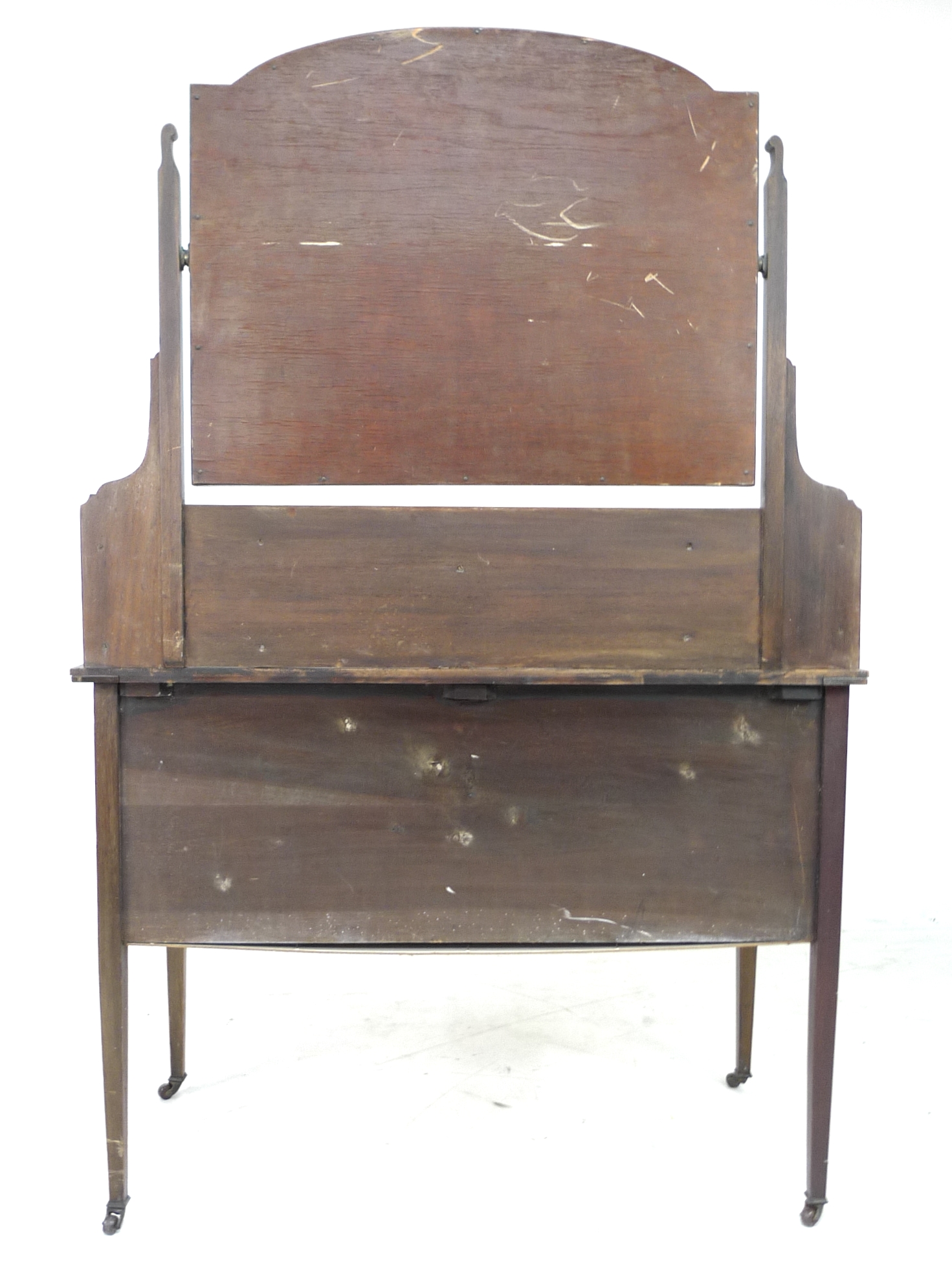 An Edwardian mahogany dressing table, with arched rectangular mirror, trinket drawers, over two - Image 2 of 2