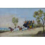 British School (19th century): the post being pulled by four horses, oil on board, 17 by 27cm,