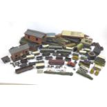 A collection of vintage model railway rolling stock and two locos, including Trix Twin Railway and