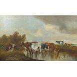 Attributed to James Thomas Wheeler (British, 1849-1888): cattle in the stream