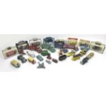 A group of die cast Dinky and Corgi model toys, including a Dinky Toys Bedford Refuse truck, a Corgi