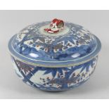 A Chinese Qing Dynasty, 19th century, blue and white tureen and cover, decorated with bamboo and