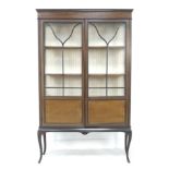 An Edwardian mahogany glazed display cabinet, with satin and boxwood inlays, twin astragal glazed