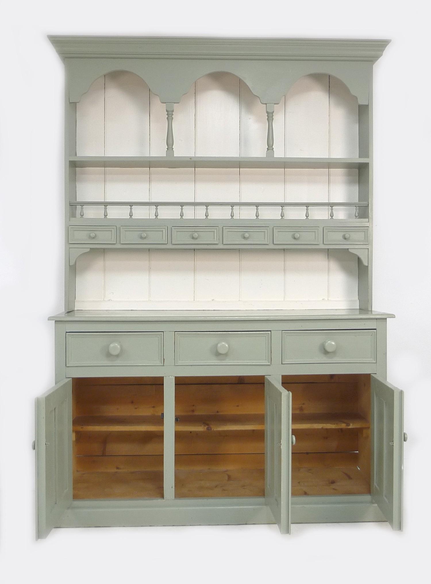 A modern painted pine dresser, sage green and white, the plate rack fitted with six spice drawers - Image 2 of 2