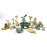 A group of Slyvac figurines, including dogs, rabbits, dishes and jardinieres, tallest 20cm high. (