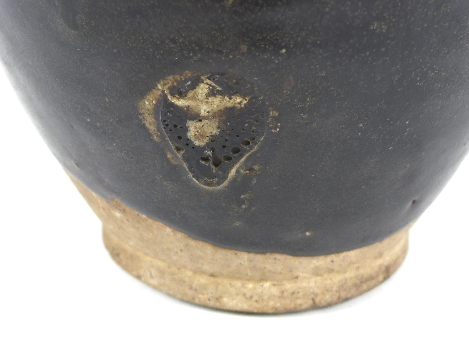 A Chinese stoneware vase with black glaze, in Song style, two small loop handles to the shoulders, - Image 6 of 8