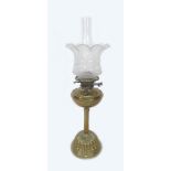A Victorian Duplex oil lamp, with brass well, etched glass shade and plain glass chimney, overall