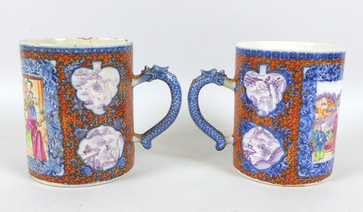 A pair of Chinese Export porcelain tankards, Qing Dynasty, early 19th century, decorated in - Image 5 of 10