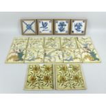 A collection of sixteen tiles, comprising four 19th century Delft blue and white tiles, set into