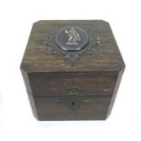 An early / mid 19th century coromandel perfume bottle case, of square form, its lid inset with a