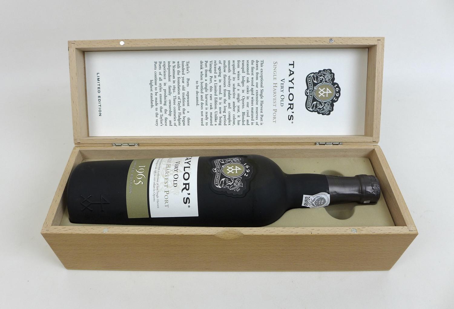 A limited edition bottle of Taylor's 'Very Old Single Harvest 1965' port, with wooden presentation - Image 4 of 5