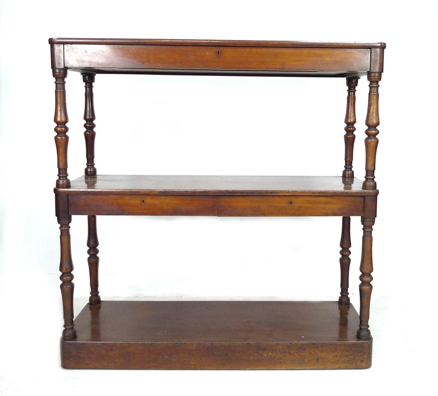 A Victorian mahogany buffet server, with turned supports to each corner, a single drawer to its